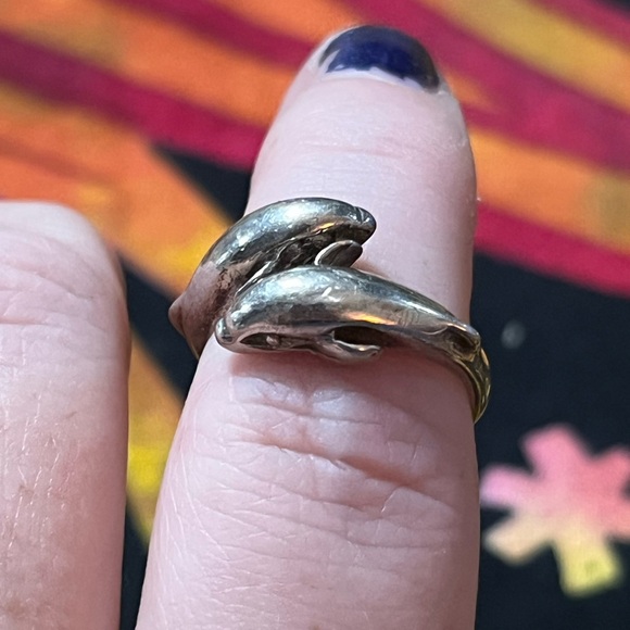 VTG Whimsigoth Dolphin Sterling Silver 925 Size 6 1/2 Bypass Ring - Picture 6 of 6